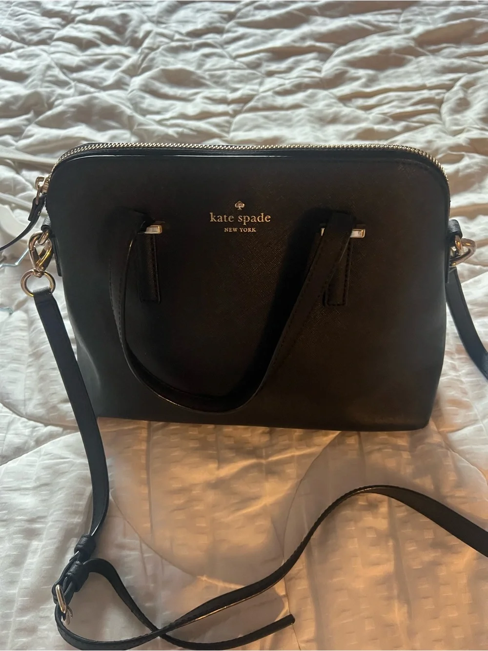 kate spade Black Saffiano Dome Satchel with Gold Accents